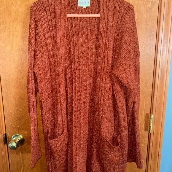 Terra Cotta Knit Cardigan Open Front Cozy Lightweight Sweater Size M Fall - Picture 3 of 5